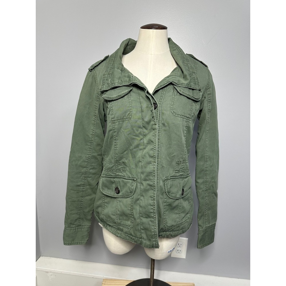 Kirra PacSun Womens Olive Green Sherpa Lined Military Utility Jacket Medium